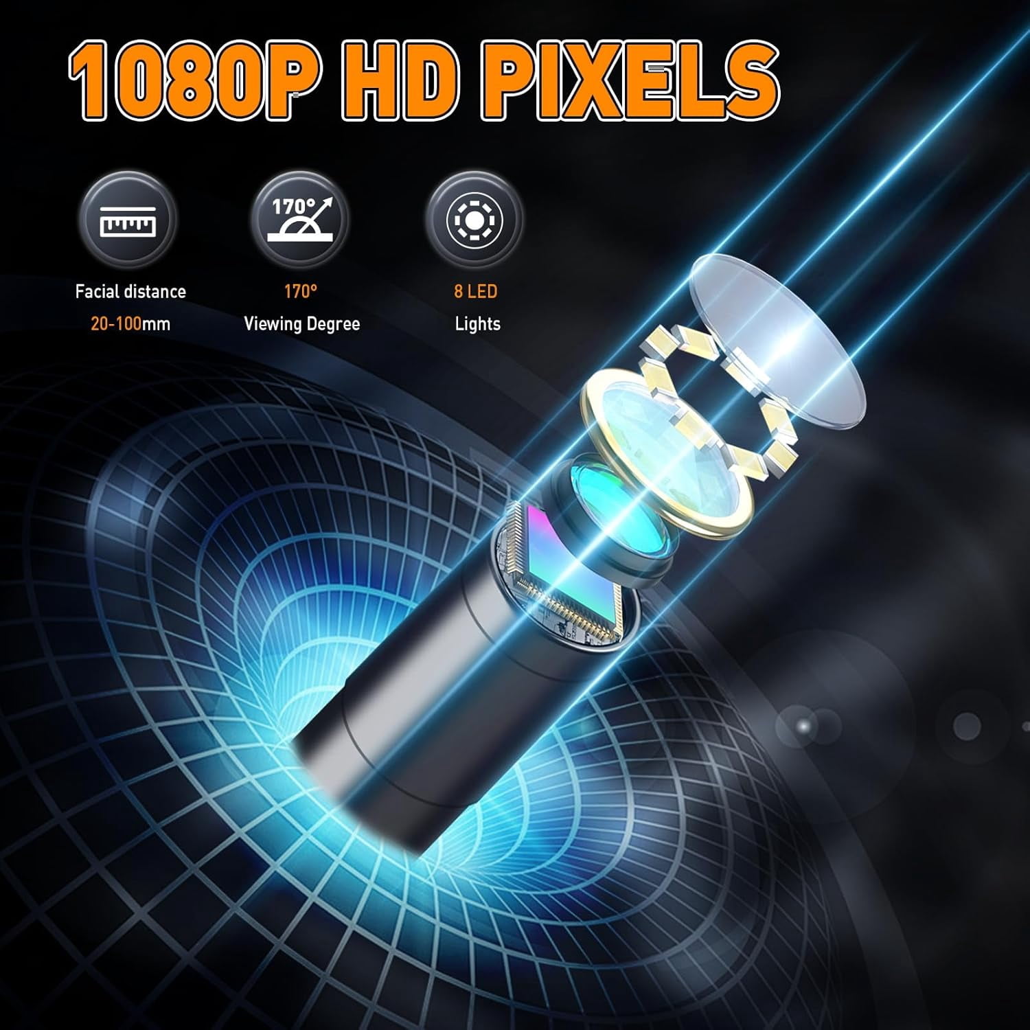 Endoscope Camera with Light, 4.3' IPS Screen Industrial Borescope Camera, 1080P HD Inspection Camera with 8 LED Lights, IP67 Waterproof Endoscope, 16.4FT Semi-Rigid Bore Scope Gadgets for Men