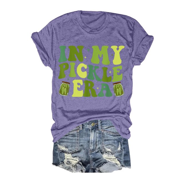 TSADFHJI Hauts Femmes Court Dames Décontracté Art en Conserve Imprimé Saisonnier Manches Courtes Col Rond T-Shirt TTG Violet