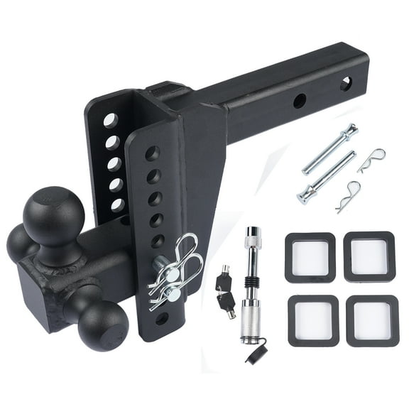 GELUOXI Adjustable Trailer Hitch Three-Ball Fits 2 Inch Receiver 8-Inch Drop/Rise, 18500 LBS Black