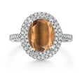 thumbnail image 2 of Gem Stone King 925 Sterling Silver Ring Oval Brown Tiger Eye and Moissanite (1.93 Cttw) | Size 6, 2 of 3