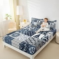 thumbnail image 4 of Feelyou Nautical Ship Rudder Twin Sheet Sets, Kawaii Crab Sealife Twin Fitted Sheet, Blue Ocean Patchwork Flat Sheet, Lightweight Room Decor, 3pcs, 4 of 7