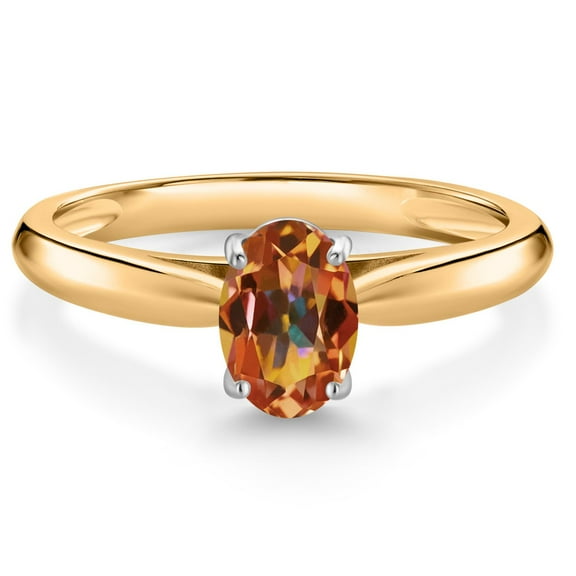 Gem Stone King 10K Yellow Gold Ecstasy Mystic Topaz Solitaire Engagement Ring for Women (1.00 Cttw, Oval 7X5MM, Gemstone Birthstone, Size 9)