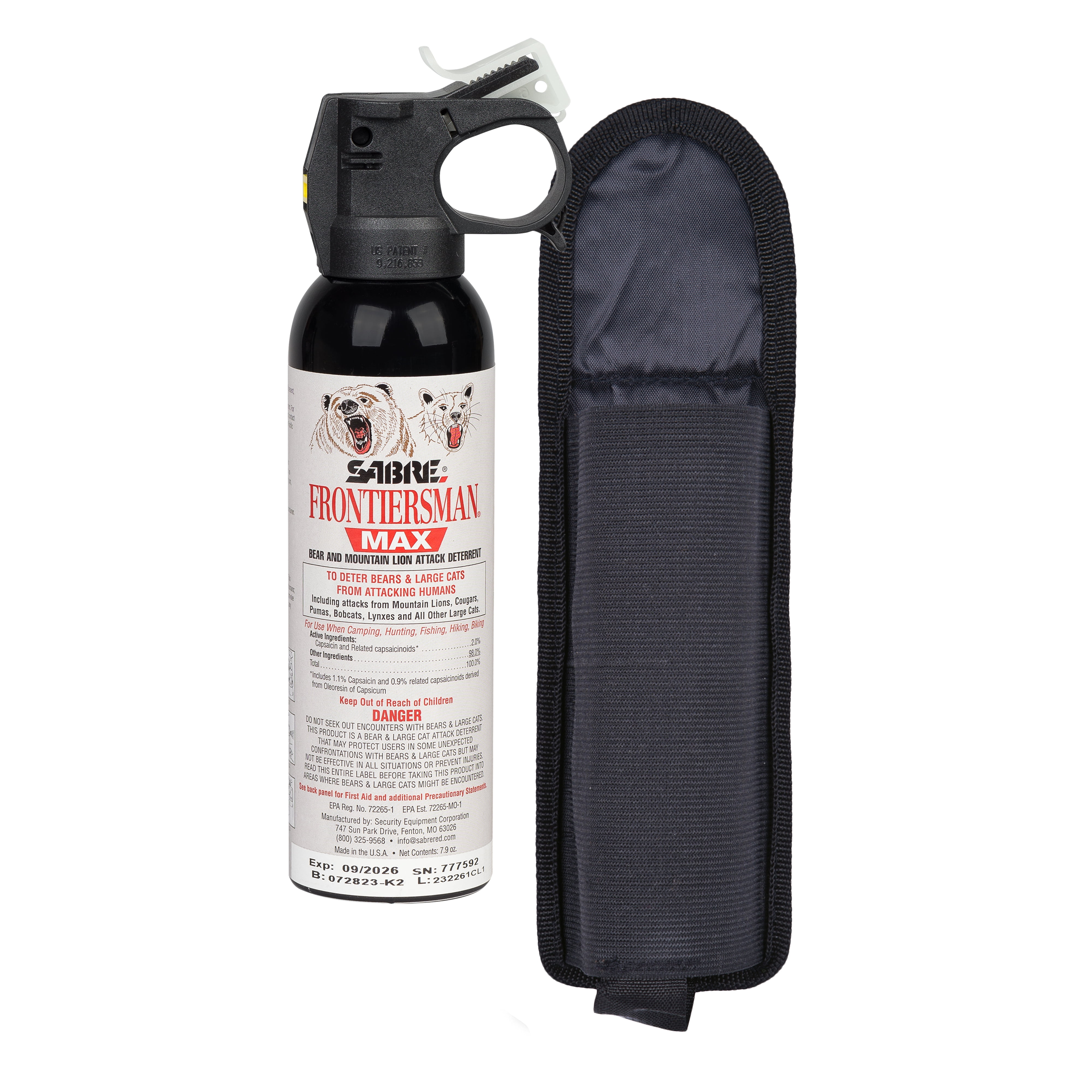 (2 pack) SABRE Frontiersman MAX Bear Spray and Mountain Lion Deterrent with Belt Holster, 7.9 oz, 40 ft Range, Maximum Strength, Hiking, Camping, 1 Count, Animal Pepper Spray