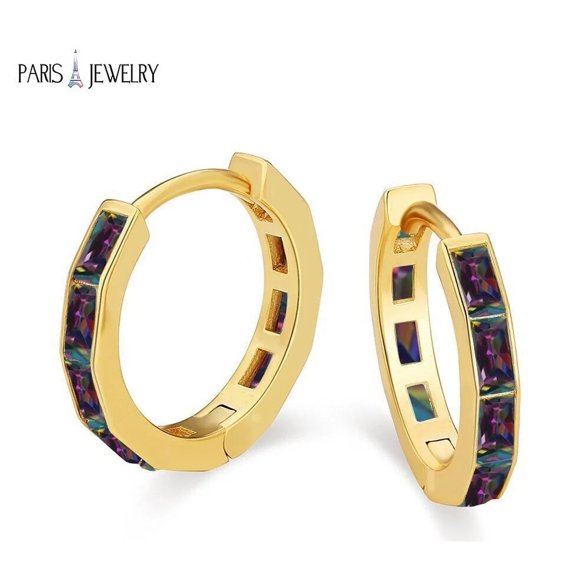 Paris Jewelry 18K Yellow Gold Plated Created Mystic 3Ct Emerald Cut Huggie Hoop Earrings
