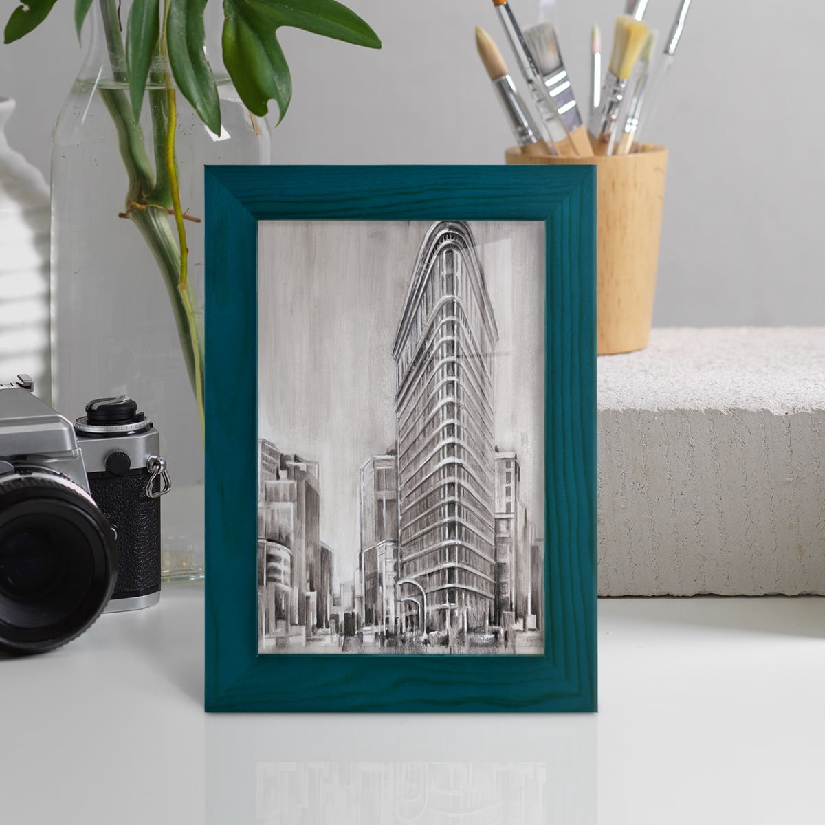 Art Deco Cityscape II -Framed Print w/glass-Ocean Blue