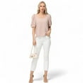 thumbnail image 5 of Women's Short Puff Sleeve Blouse with Scoop Neckline and Tie Cuff Detail for a Feminine Everyday Look - Large, Beige, 5 of 6