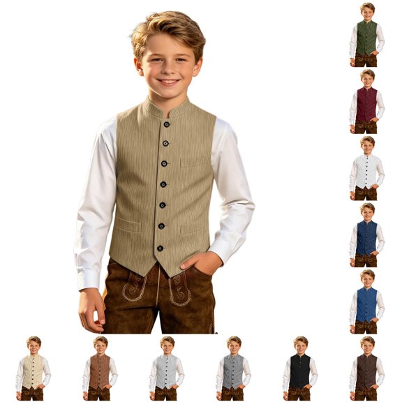 OSOLU Boys Tank Tops Solid Color Stand Collar Vest Festive Themed Sleeveless Jacket Casual Outerwear Summer Beach Tops