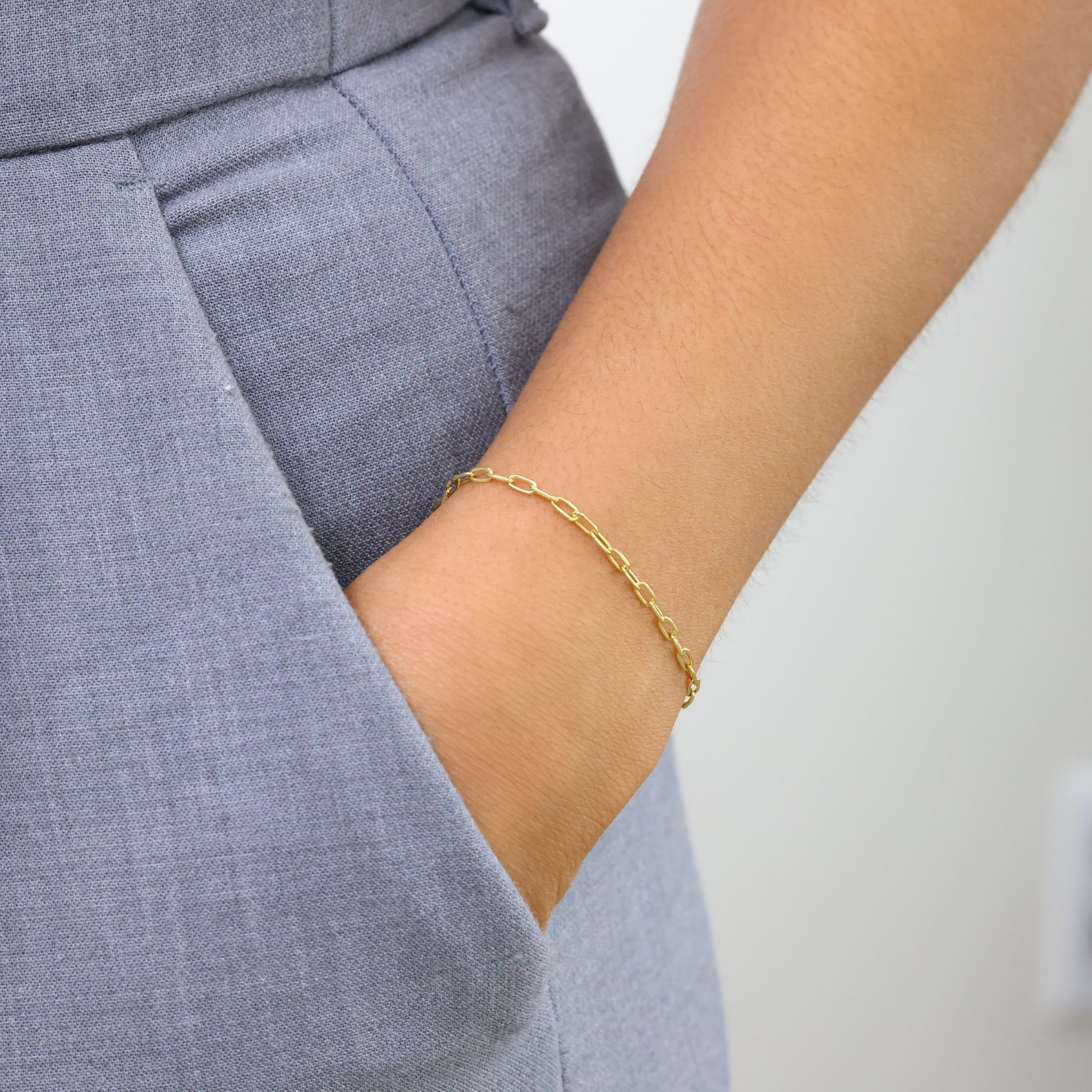Nuragold 10k Real Yellow Gold Paperclip 2mm Elongated Cable Link Bracelet (7"-8") Dainty Italian Jewelry for Men & Women