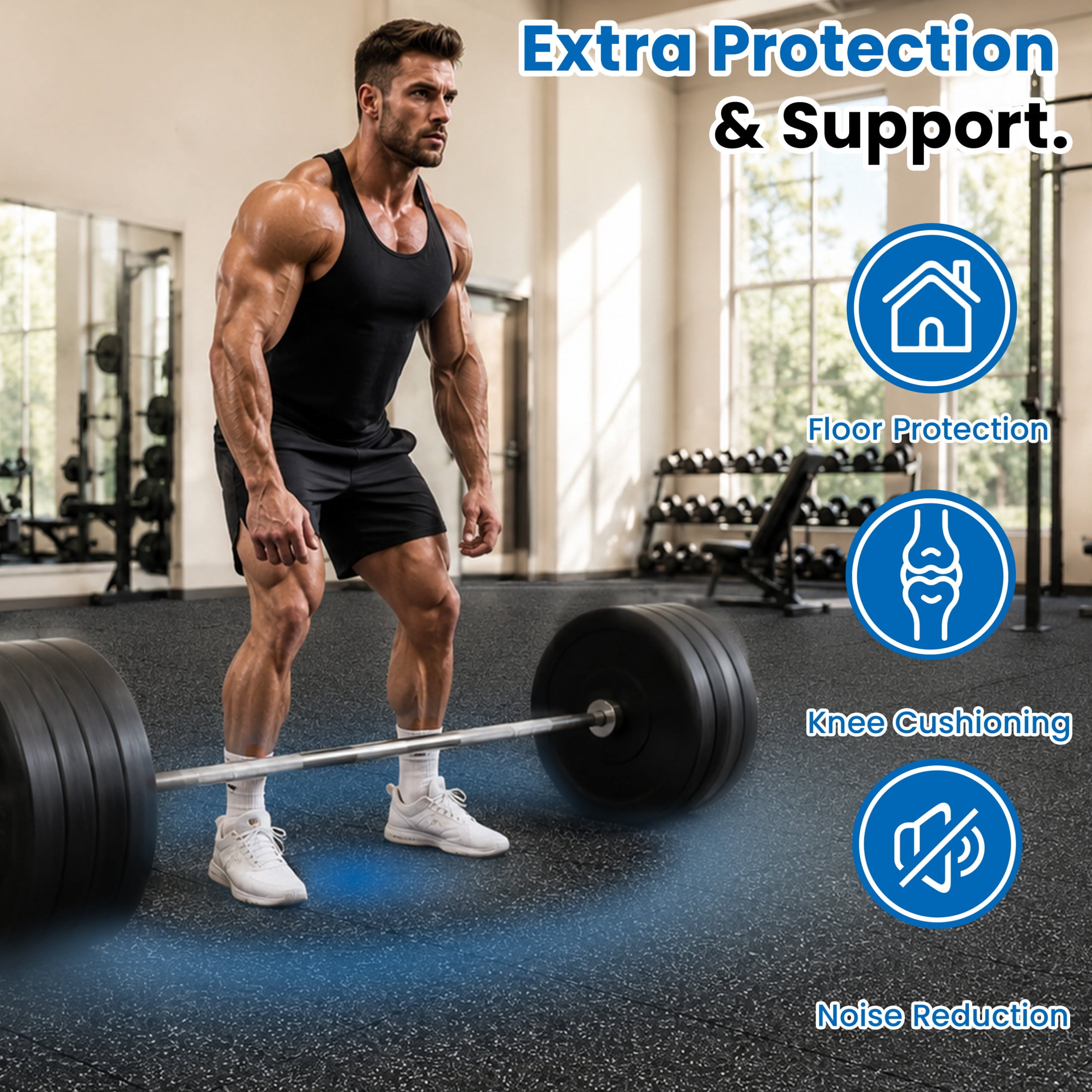 Noble House 0.79" Thick Interlocking Rubber Top & EVA Foam Floor Workout Mats for Gym, Yoga, 18 Tiles, Black & White