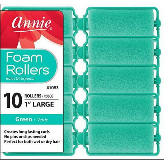 Annie Large 1" Green Foam Hair Rollers - 10 Pcs.
