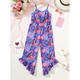 thumbnail image 3 of Mikrdoo 8Y,9Y,10Y,11-12Y,13-14Y Kids Girls Straps Summer V-neck Flamingo Print Wide Leg Jumpsuit Overall Purple 11-12 Years, 3 of 8