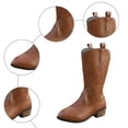 thumbnail image 5 of Rokment Womens Wide Calf Cowboy Boots Fashion Embroidered Leather Pointed Toe Chunky Block Heels Western Mid Calf Cowgirl Riding Boots Brown Size 9, 5 of 7