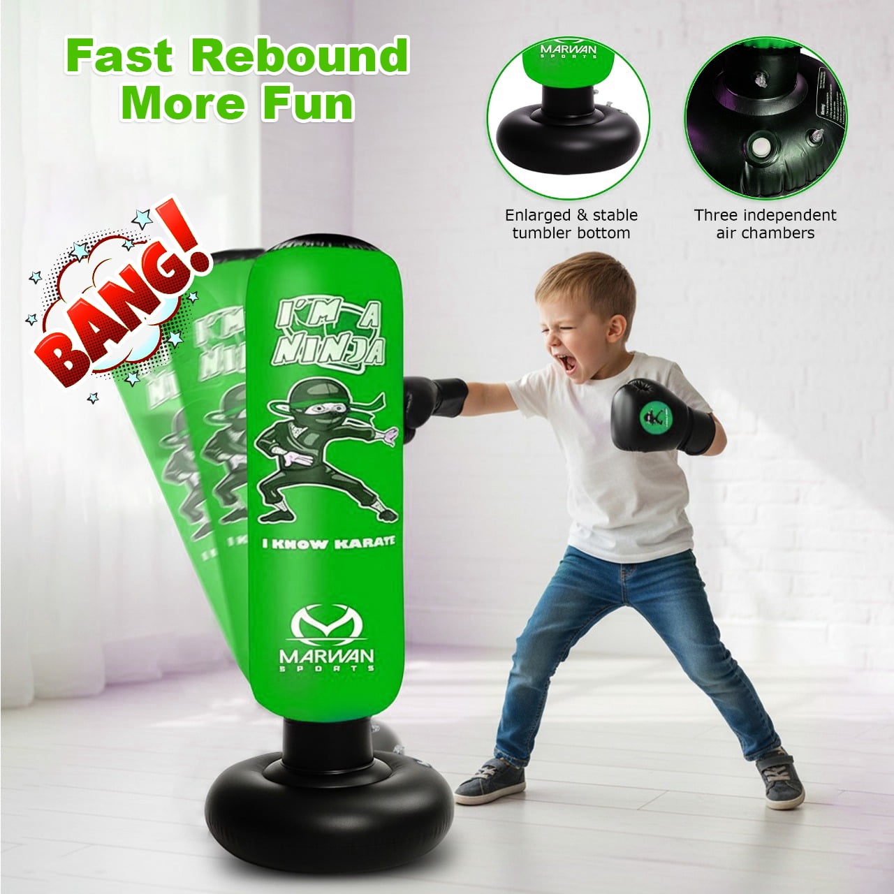 Marwan Sports, Kids Punching Bag, Inflatable Ninja Set with Air