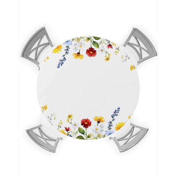nqOlkjepod Sunflower Botanical Round Tablecloth, Fitted Table Cover with Elastic for 36"-44" Round Tables, Farmhouse Spring Floral Table Cloth Outdoor Indoor Dinning Party Waterproof Tablecloths