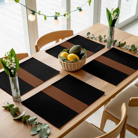 Minimalist Color Block Ethnic Art Placemats Set of 4,Wipeable Washable Table Mats for Dining Tables, Modern Brown and Black Stripe Place Mats for Kitchen Event Party Tabletop Decor