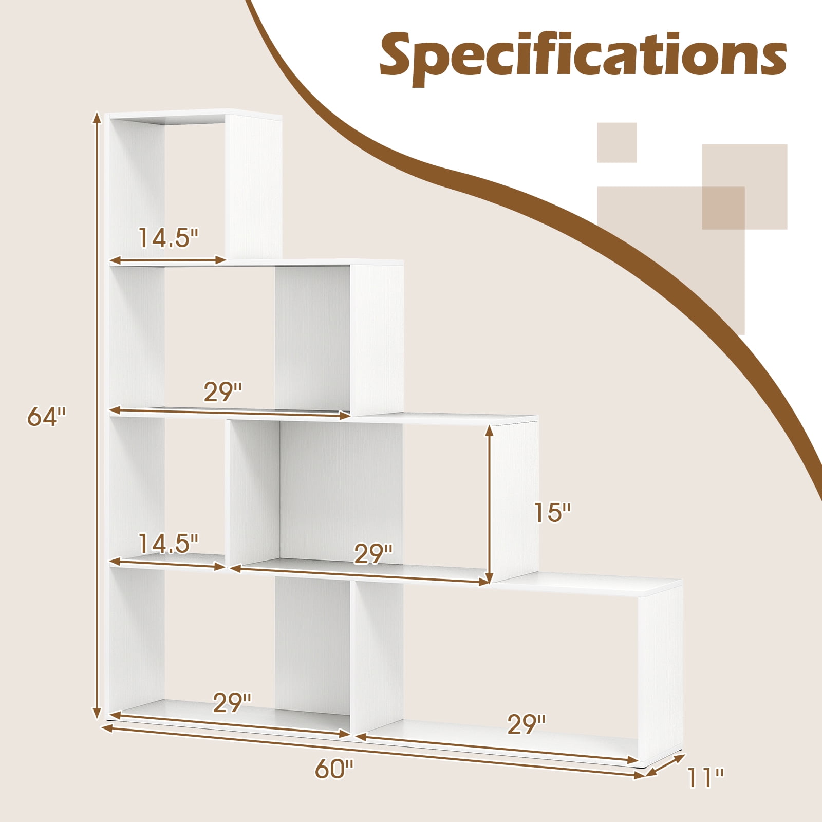 Giantex 4-Tier Stepped Bookshelf, Freestanding Ladder Storage Shelf w/ 6 Cubes, Modern Display Rack, White