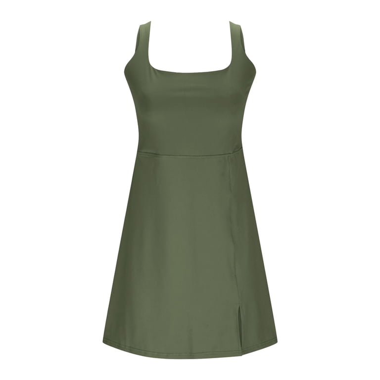 olive green tennis dress Square Neck for Women Built In Shorts with Pockets Sleeveless Dress Side Slit Adjustable Straps Dress and Shorts Set Athletic Workout Golf Tennis Active Outfits,Camouflage 2XL flag|ORGANIC MATERIALS