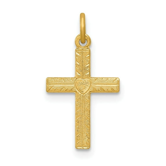 Solid 14k Yellow Gold Heart Cross Charm Pendant - 19mm x 10mm