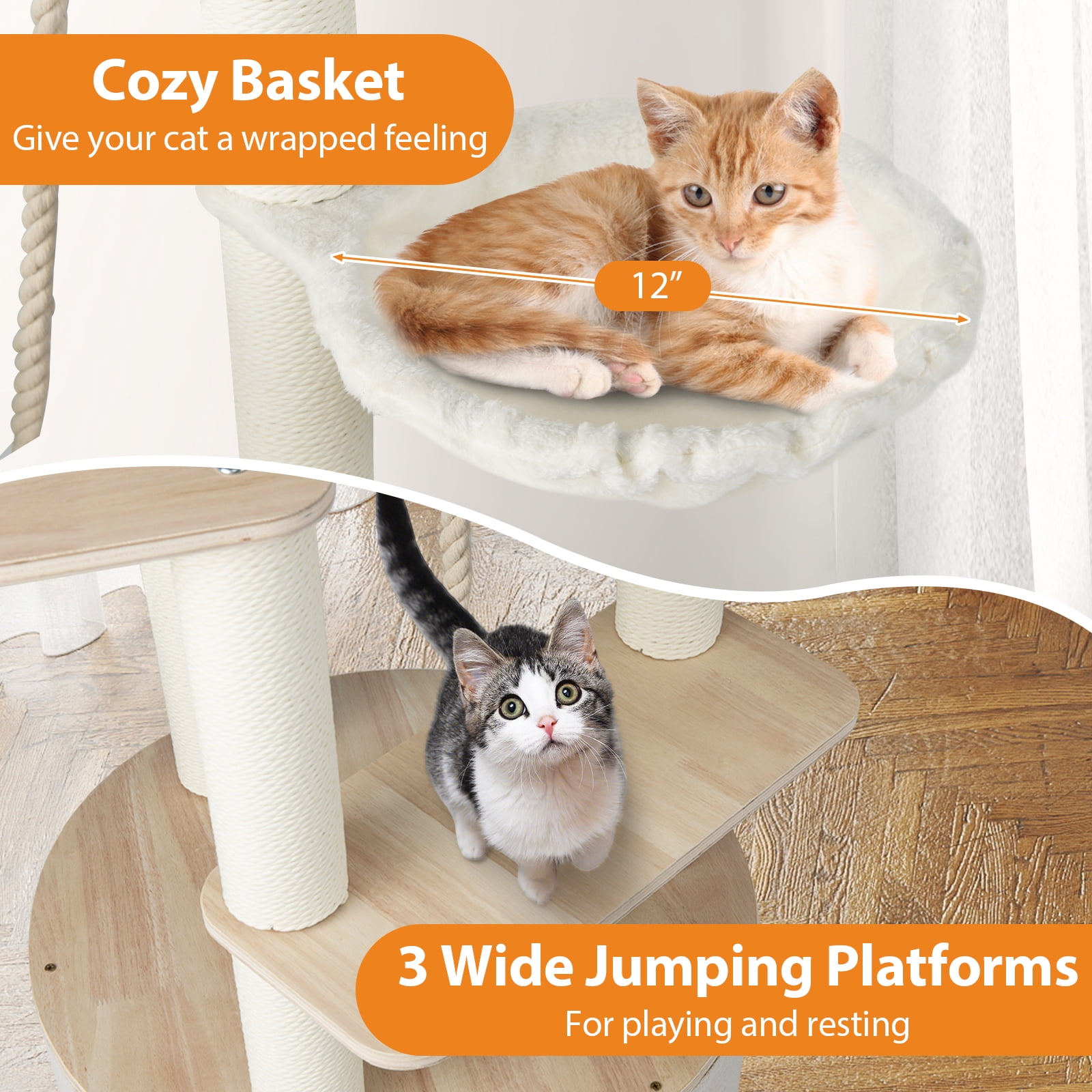 Gymax 55.5'' Tall Wooden Cat Tree for Indoor Cats w/Condo Curved Perch Hammock