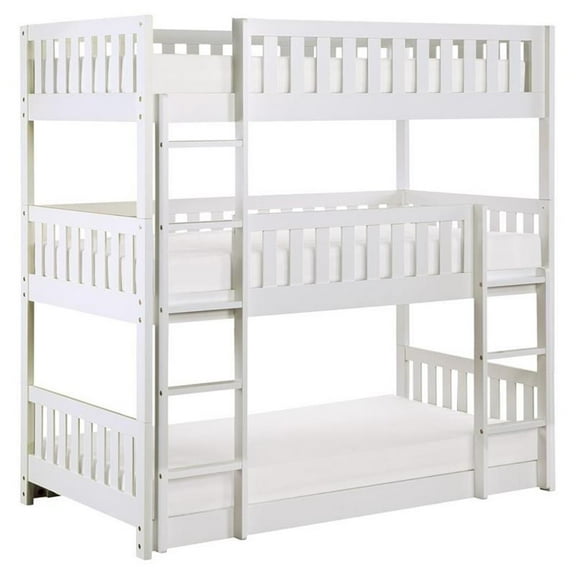 Pemberly Row Transitional Wood Triple Twin Bunk Bed in White