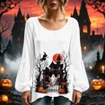 thumbnail image 6 of Halloween Shirts for Women Spooky Ghost Graphic Tunic Tops Long Balloon Sleeve Loose Casual Fall Blouses Holiday Party Costumes Apparel, 6 of 6