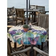 thumbnail image 2 of Outdoor Tablecloth with Umbrella Hole for Patio/Picnic/Party/Camping, Hello Spring Waterproof Table Cloth Round Cover Washable, Pastoral Purple Bottle Floral Rustic Burlap (Dia 60"), 2 of 8