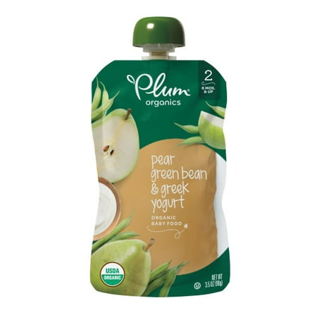 Plum Organics Stage 2, Organic Baby Food, Pear, Green Bean & Greek Yogurt, 3.5oz Pouch (Pack of