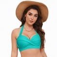 thumbnail image 3 of HCNTES Women's Halter Bikini Top Only without Underwire Swimsuit Top Adjustable Straps Removable Bra Bathing Suit Tops Mint Green,XXL, 3 of 9