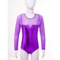 thumbnail image 3 of ranrann Kids Girls Ice Skating Costume Figure Skating Outfit Long Sleeve Metallic Ballet Bodysuit Purple 8, 3 of 7