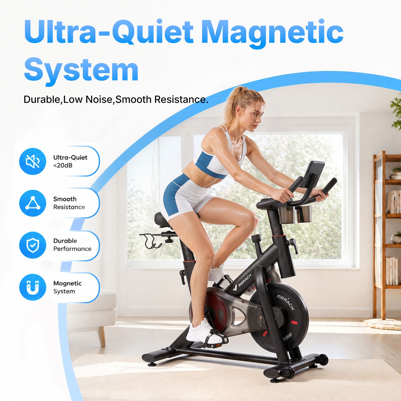 MERACH Magnetic Exercise Bike 330lbs Capacity Quiet photo 5