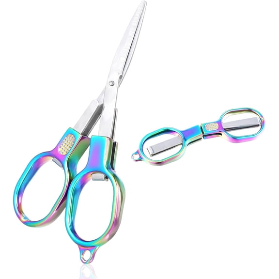 Yoqb 2PCS Stainless Steel Mini Travel Scissors, Mini Foldable Keychain Scissors, Badge Scissors for Nurses Mini, Retractable Pocket Scissors, Folding Scissors Travel for Crafts Sewing A1017