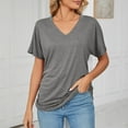 thumbnail image 2 of OSOLU Women T-Shirt Short Sleeve Tee Tops Fashion V-Neck Oversized Loose Tops Solid Color Casual Blouses Cute Dailywear, 2 of 9