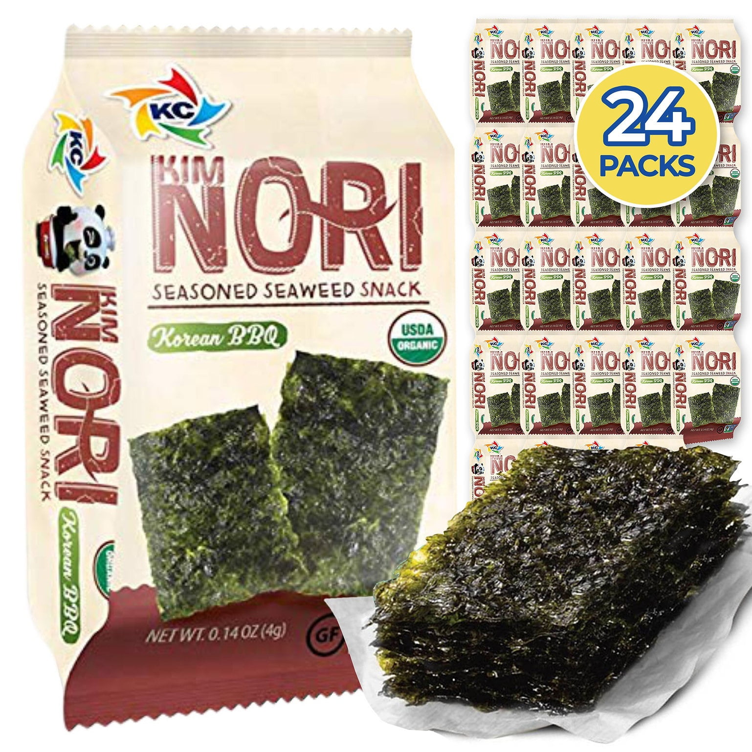 Kim Nori Organic Korean BBQ Seasoned Seaweed Snack 24 Pack