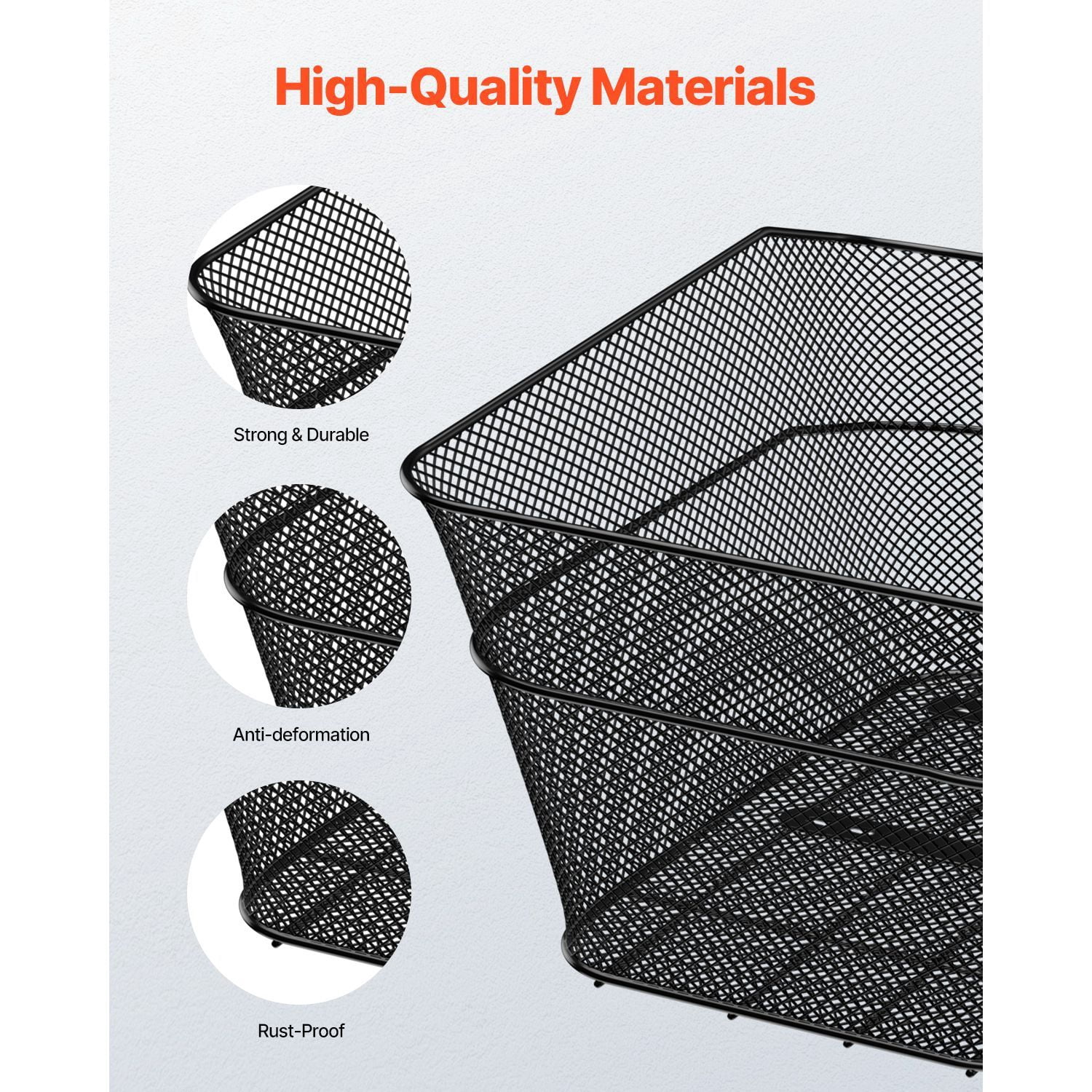 Rear Bike Basket, Wire Mesh Bicycle Basket with Cargo Net & Waterproof Cover, Durable Metal Bike Back Basket, Fits Most Rear Bike Racks, Mounting Tools Included