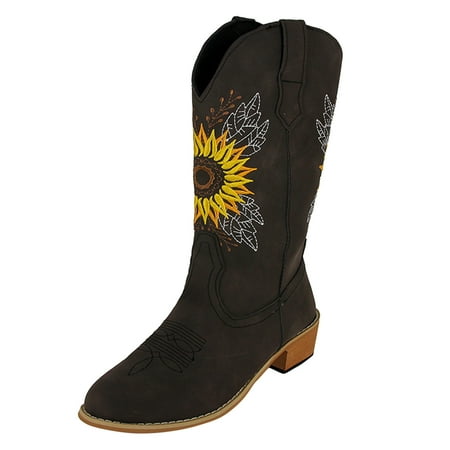 

Boots Women s Round Toe Large Size Embroidered Ethnic Style Thick Heel
