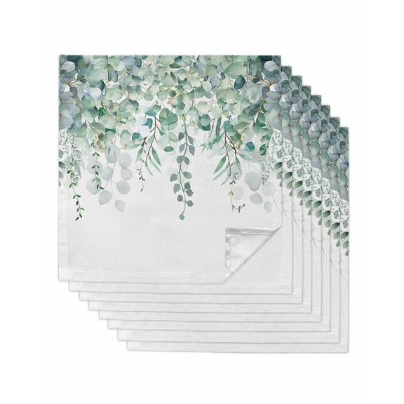 Cloth Napkins Set of 8 - 20x20 Inches, Teal Eucalyptus Leaves Washable Reusable Table Napkins, Spring Floral Summer Botanical Soft & Absortbent Dining Napkin for Party Wedding Hotel Restaurant