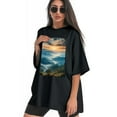 thumbnail image 3 of Plus Size Shirt for Women Black Tops for Women Oversized Short Sleeves Shirt for Women Top Mountain View2 T Shirt Crewneck Shirt for Women L, 3 of 5