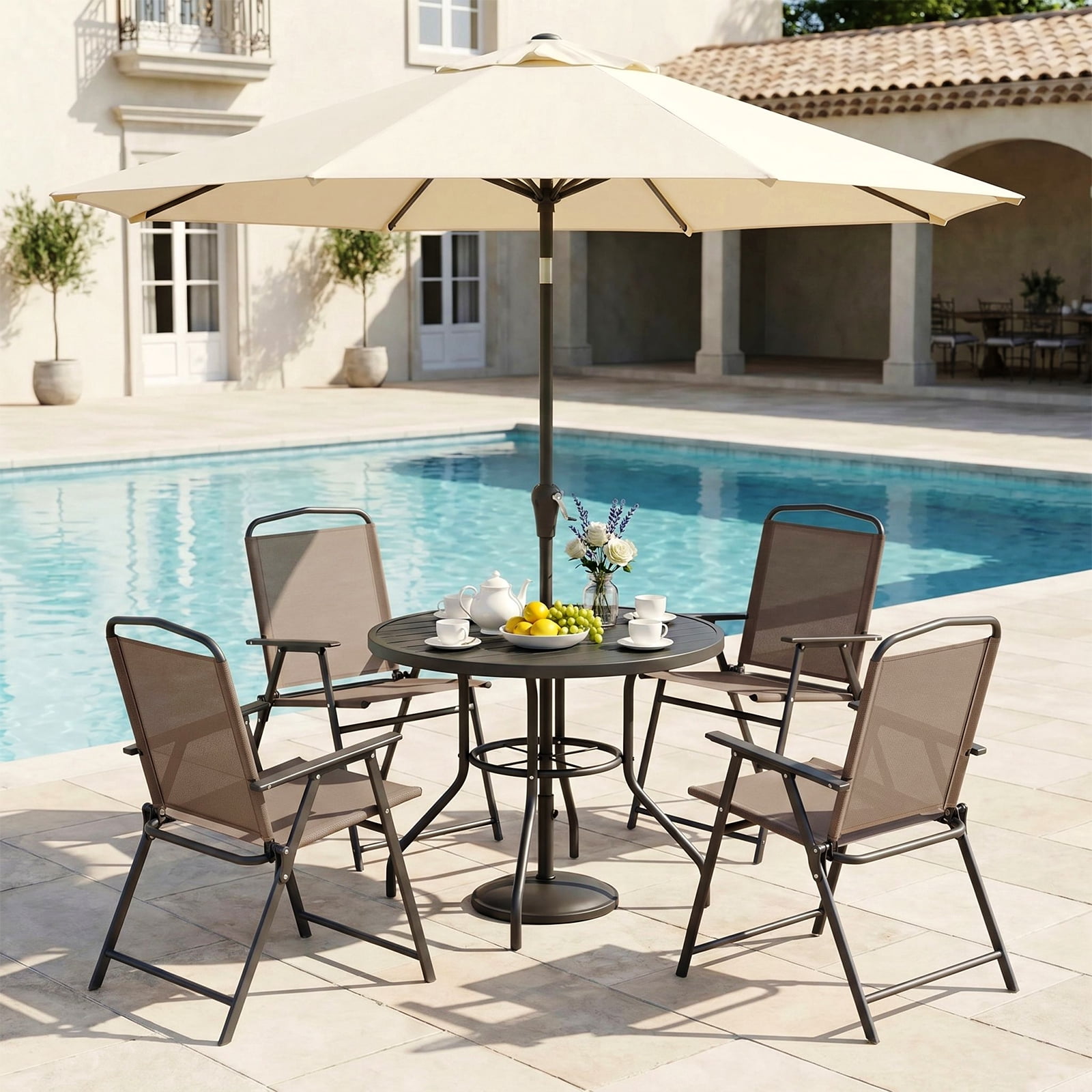 LAZY BUDDY 2-Pack Folding Patio Chairs, Breathable Mesh Outdoor Chairs with Armrests, Foldable Dining Chairs for Backyard, Poolside, Camping
