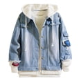 thumbnail image 2 of Men Casual Denim Hooded Jacket Workwear Fake Two Pocket Jacket Coat, 2 of 8