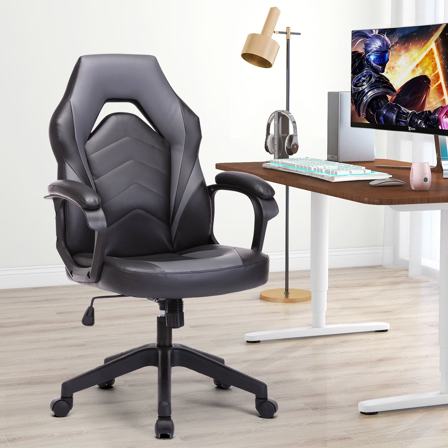 Gaming Chair Racing Gaming Chairs Ergonomic Leather Computer Desk Chairs Task Chairs with Lumbar 