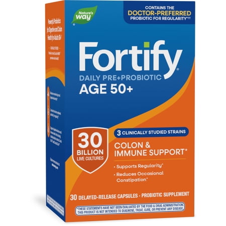 Nature's Way Fortify Adults 50+ Daily Probiotic Capsules, 30 Billion Live Cultures, Unisex, 30 Count