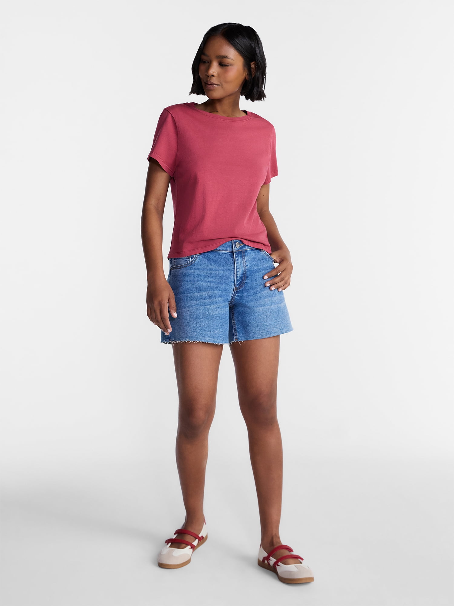 No Boundaries Washed Relaxed Fit Cotton Tee, Women's XXS-XXL