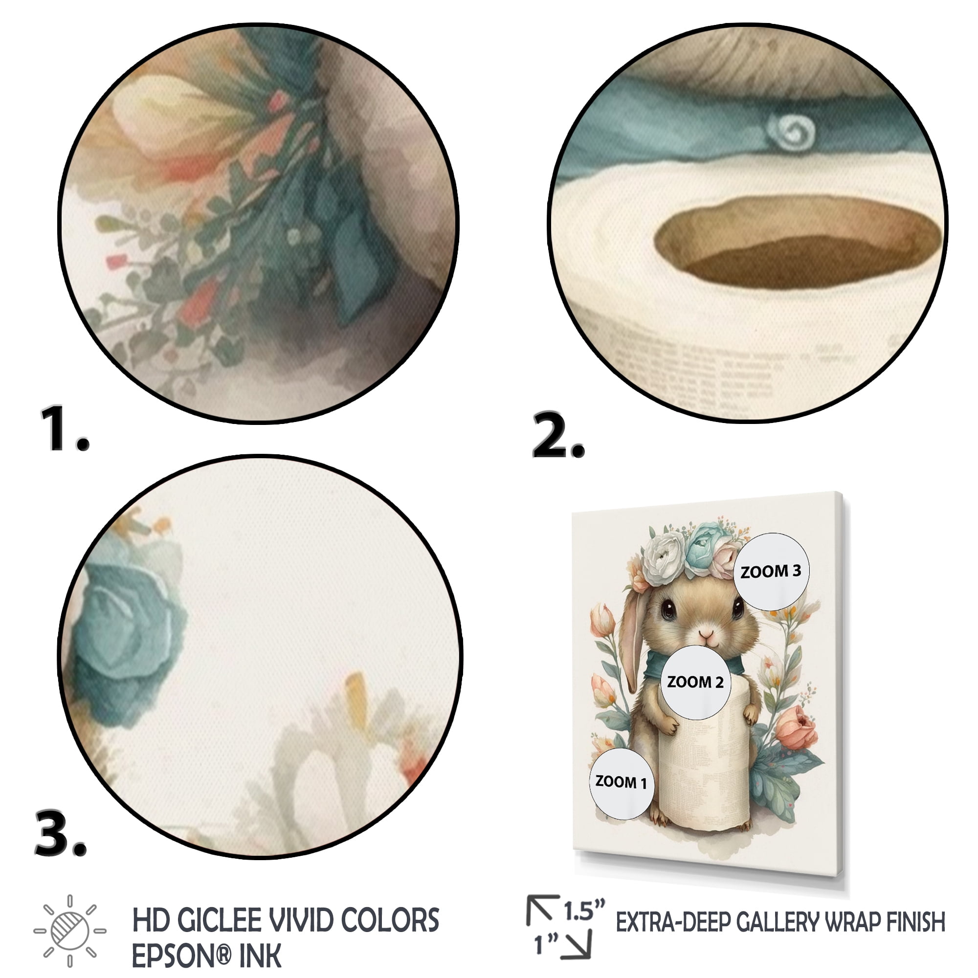 Designart Bunny With Roll Of Toilet Paper And Flowers II Canvas Wall Art