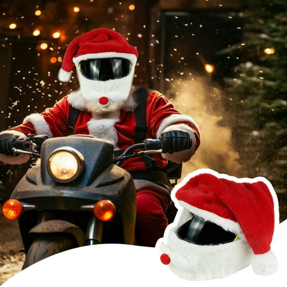 Dserhfy Christmas Motorcycle Helmet Cover Plush Full Face Helmet Cover Funny Santa Claus Xmas Hat for Men Women Riding Skiing