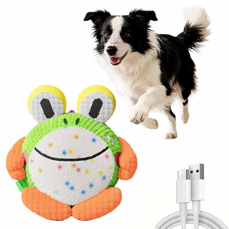 Rechargeable Interactive Dog Toy Motion Activated Vibrating Bouncing Ball Bite Resistant Squeaky Wiggle Plush Toy Automatic Moving Jump Ball for Dog Mental Stimulation