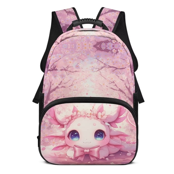 Pzuqiu Axolotl Cherry Blossom 17 Inches Customized School Backpack for Girls Personalized Schoolbags with Adjustable Shoulder Strap Custom Backpack with Name for Students Age 6-18