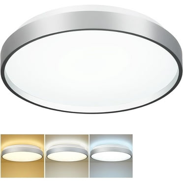 Depuley 13” Modern LED Flush Mount Ceiling Light Fixture, Silver Low Profile Ceiling Light Thin Round Close to Ceiling Light for Kitchen, Bedroom, Living Room,5 Color Adjustable