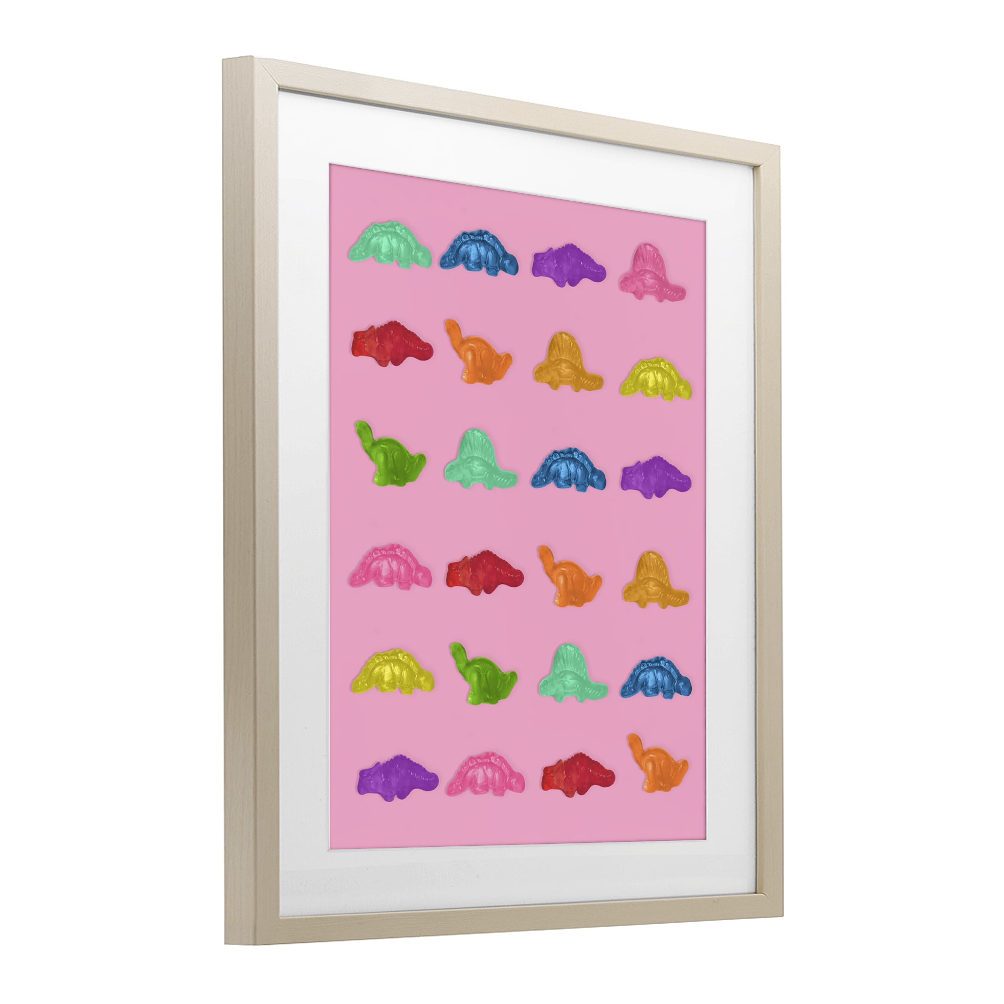 Stupell Industries Dinosaur Gummies on Pink Birch Framed Print Under Glass, design by LISH Creative