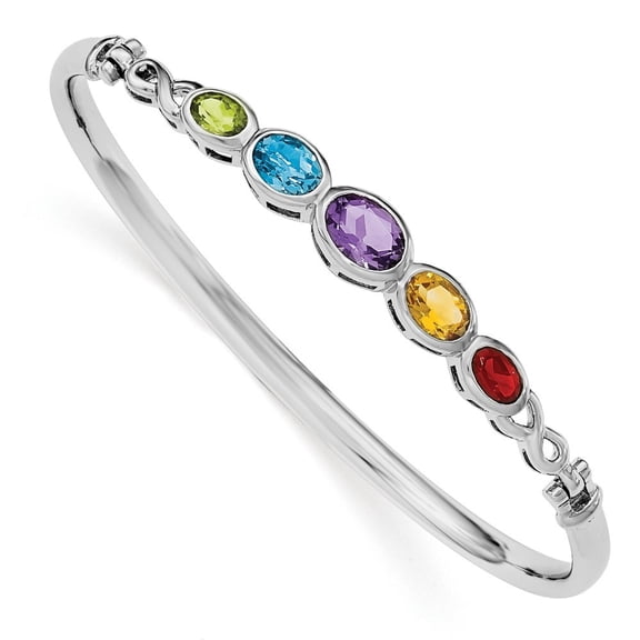 Sterling Silver Multi Gemstone Bangle Bracelet - Measures 11.25mm Wide