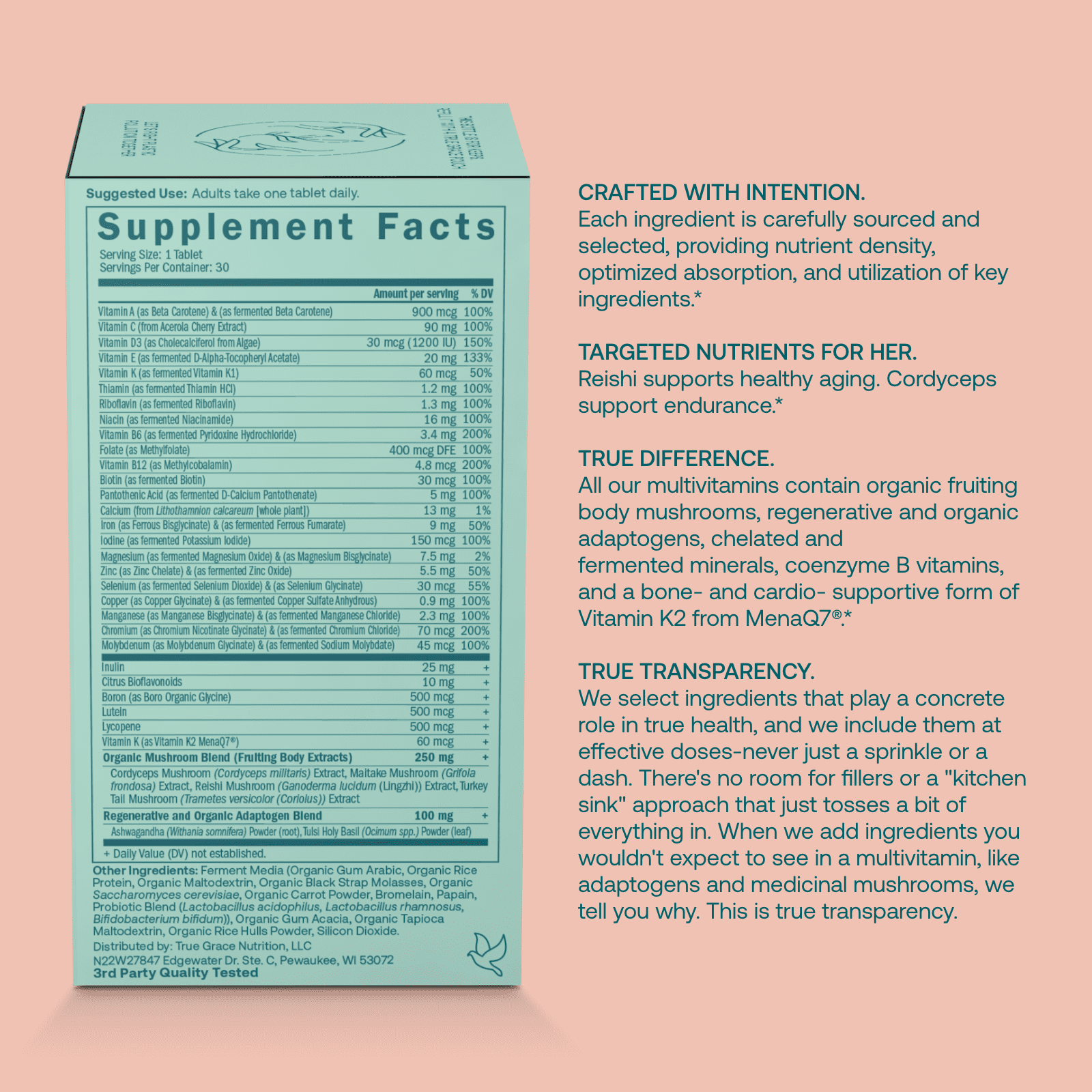 True Grace One Daily Women's Multivitamin 90 Vegan Tablets